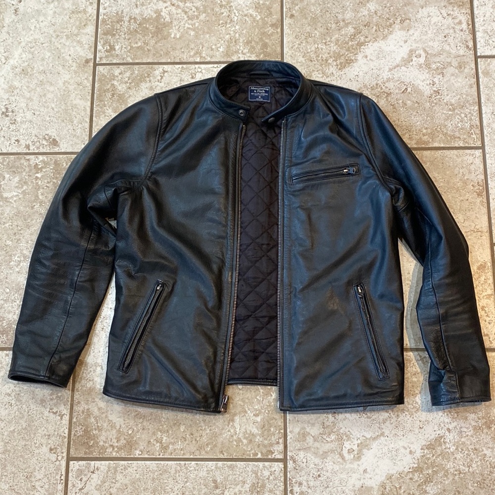 Abercrombie & Fitch black leather jacket - 100% cow leather